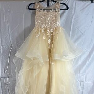 Girls Ivory Lace Tulle High Low Dress Flower Girl Wedding Pageant Fairy Dress